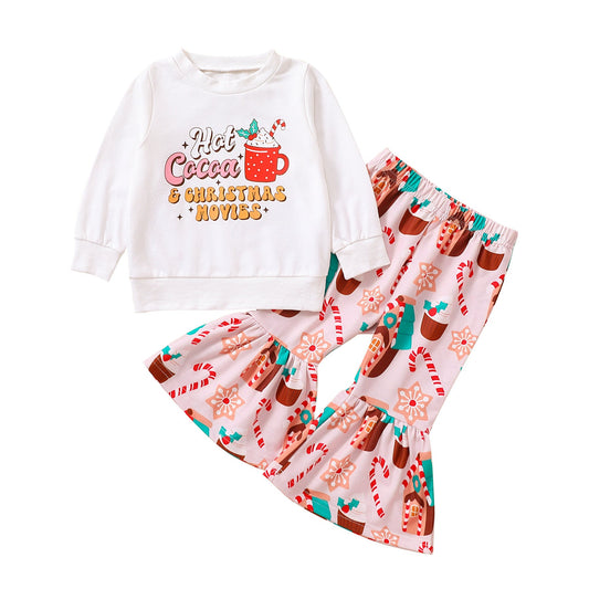 Navidad Conjunto De Pantalones De Trompeta De Dibujos Animados Para Niñas De Otoño E Invierno