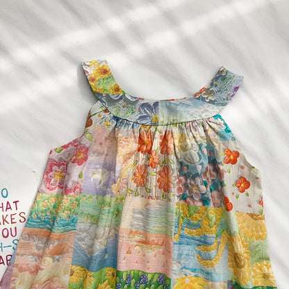 Vestido De Camisola Sin Mangas De Pintura Al Óleo Para Niñas En Verano