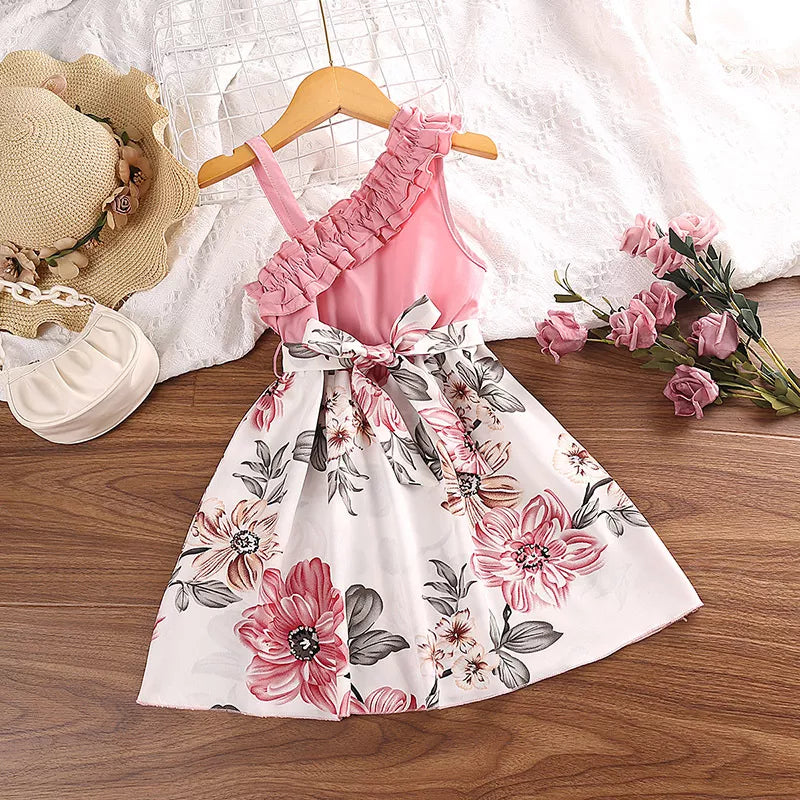 Vestido De Manga Corta Con Estampado De Verano Para Niñas