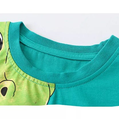 Conjunto de Camisetas de Manga Corta con Cuello Redondo y Pantalones Cortos para Niños con Estampado de Dinosaurios