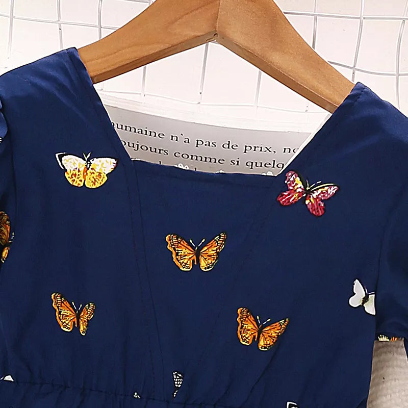 Vestido De Verano Para Bebé Niña Con Estampado De Mariposas Y Solapa De Encaje