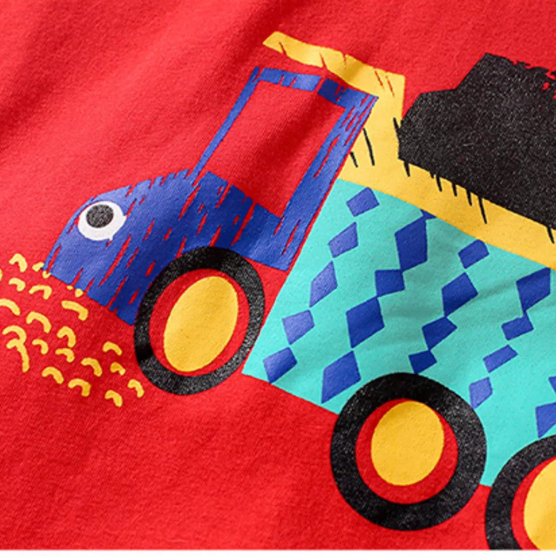 Camisetas de Manga Corta con Cuello Redondo para Niños con Estampado de Coche de Construcción