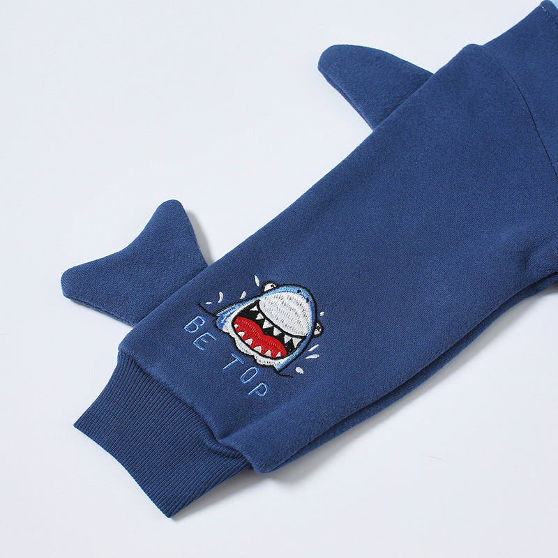 Sudadera De Terciopelo Con Estampado De Tiburones Para Niño De Otoño E Invierno