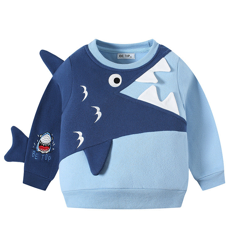 Sudadera De Terciopelo Con Estampado De Tiburones Para Niño De Otoño E Invierno